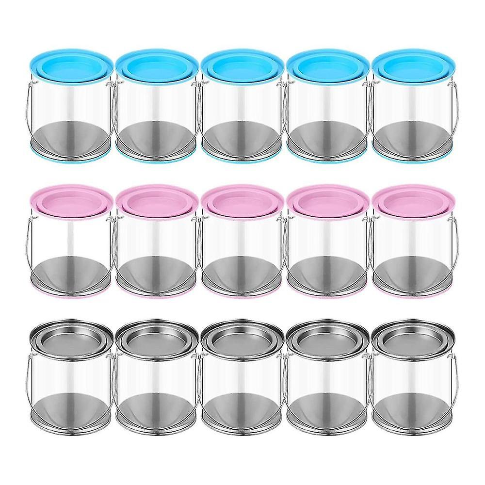 15 Pcs Mini Clear Paint Can Containers 2.95 Inch Tall Empty Paint Cans With Pvc Small Paint Bucket