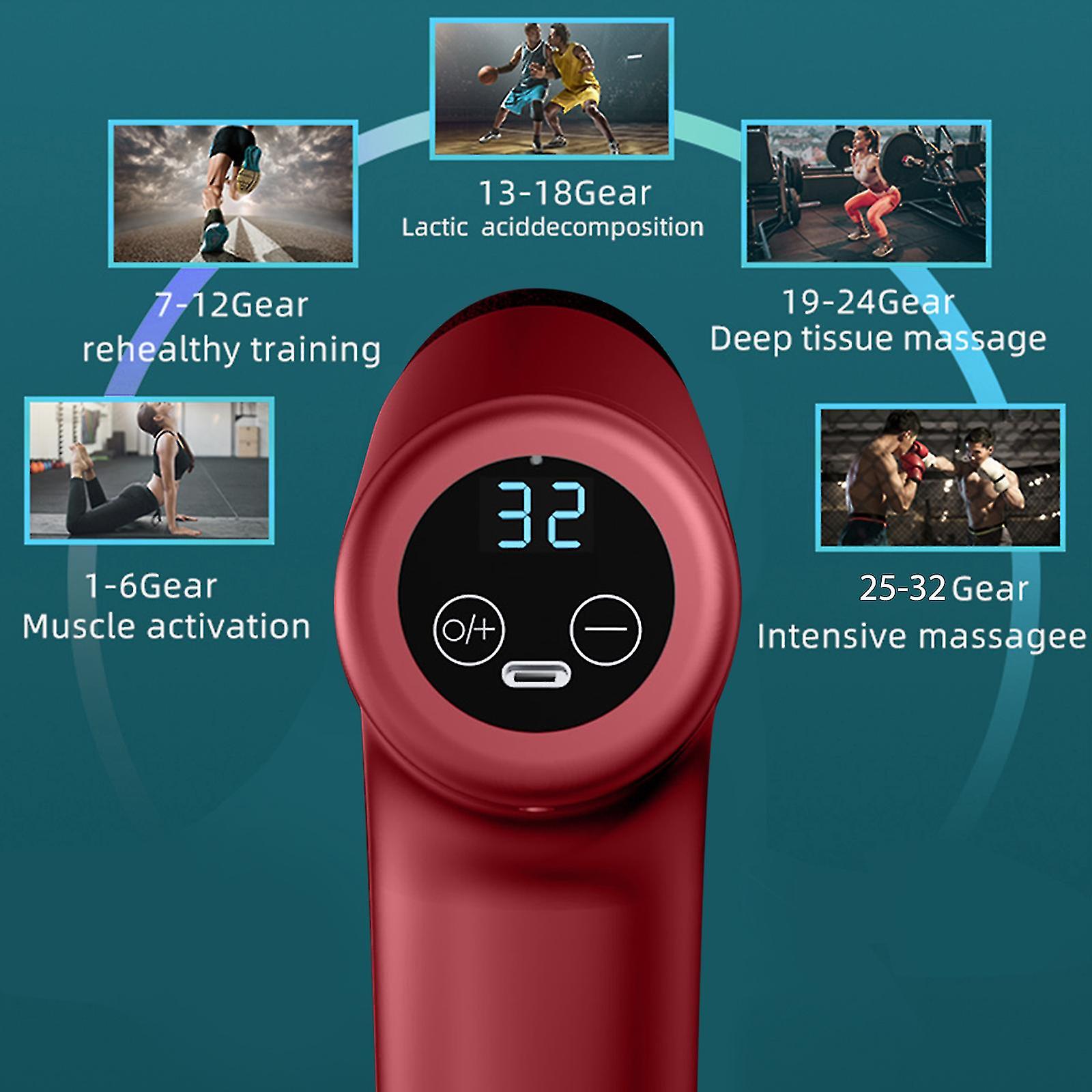 32ギアLCDディスプレイマッサージガンポータブルパーカッションマッサージボディネックディープティッシュ筋肉弛緩痛風痛風の痛みの軽減