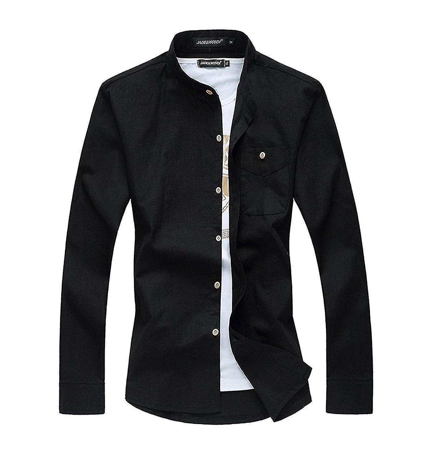 Mens Linen Solid Four Seasons Long Sleeve Shirt