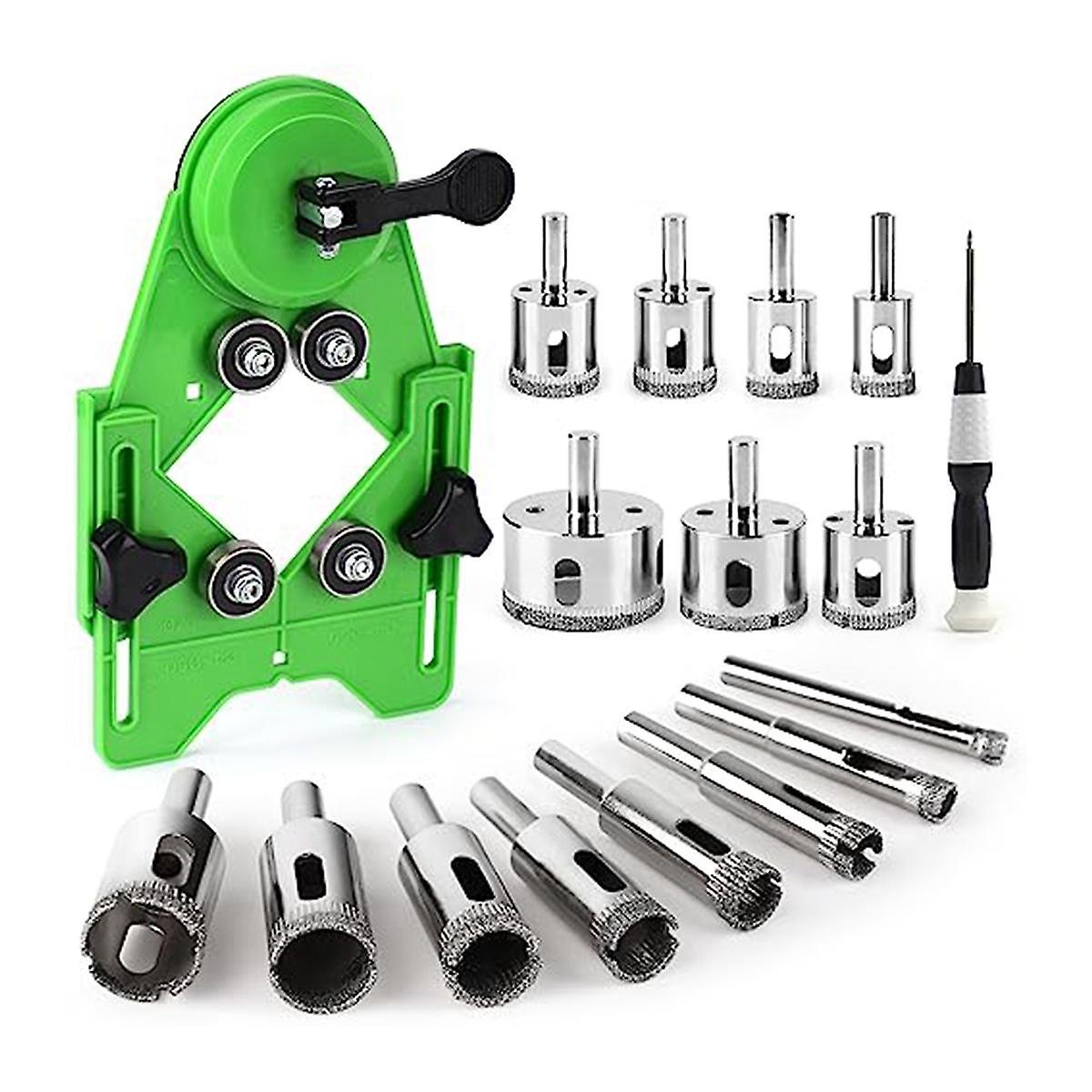Diamond Hole Saw Kit 17PCS Drill Bits Sets with Double Suction Cups Guide Jig Fixture From 4mm-83mm