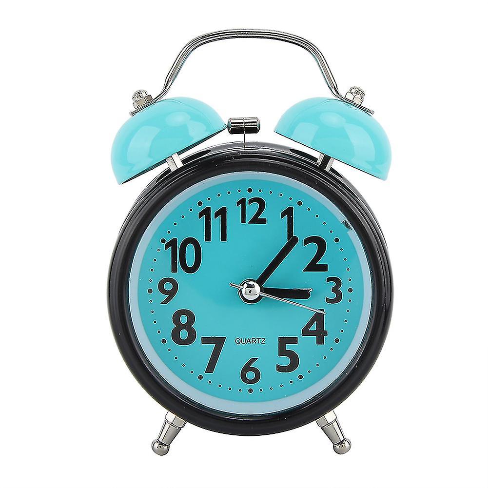Light Blue Night Luminous Alarm Clock Double Bell Bedside Clock with Snooze Function and Easy-to-Read Display