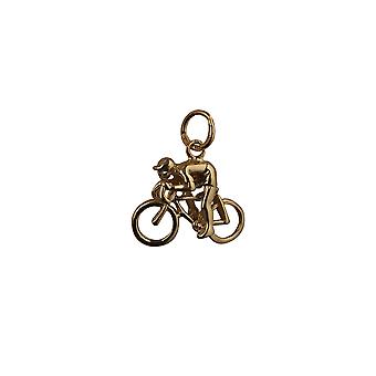 9ct Gold 14x18mm Bicycle and Cyclist Pendant or Charm