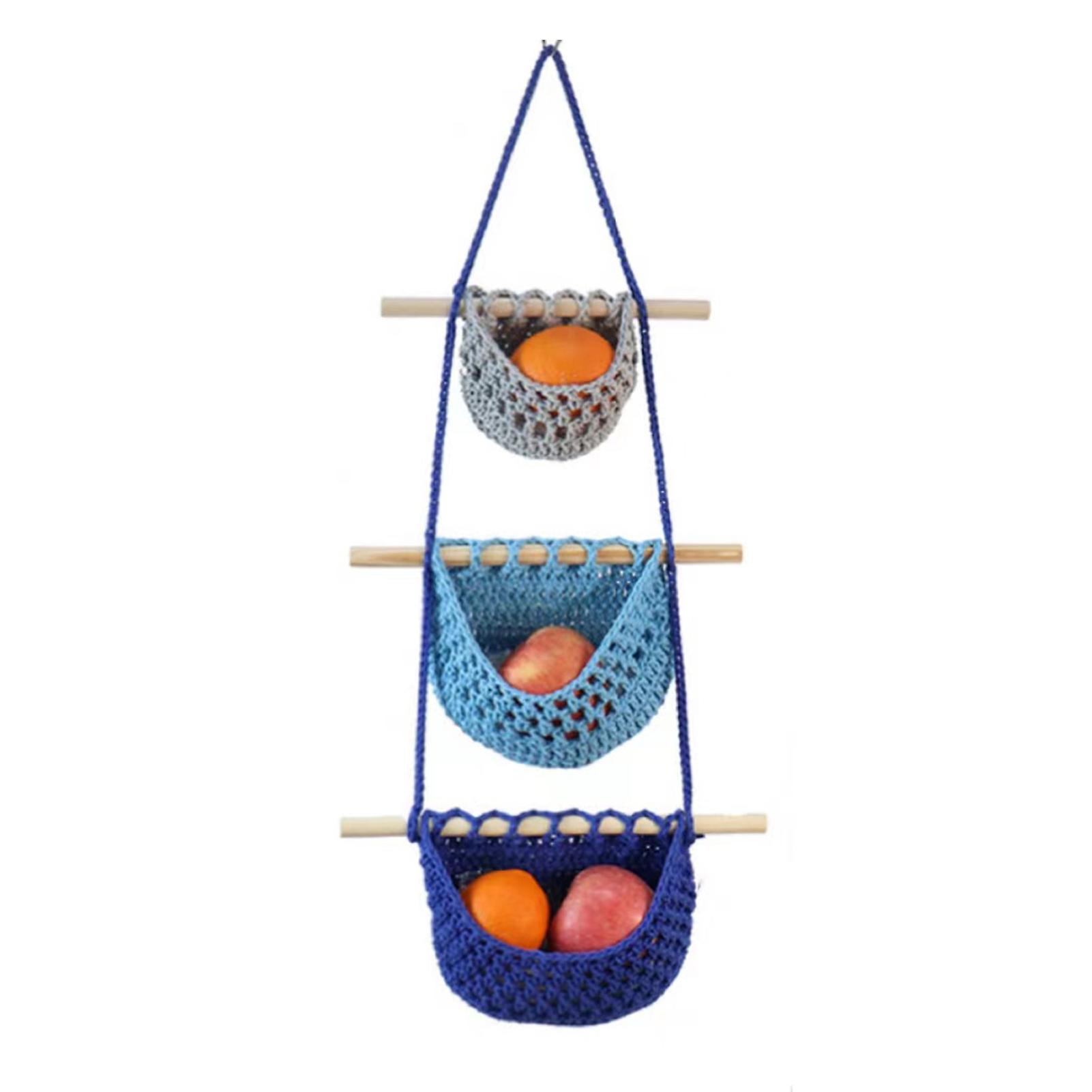 Hanging Fruit Basket with 3 Tier Large Capacity Veggie Storage Bag for Home Use