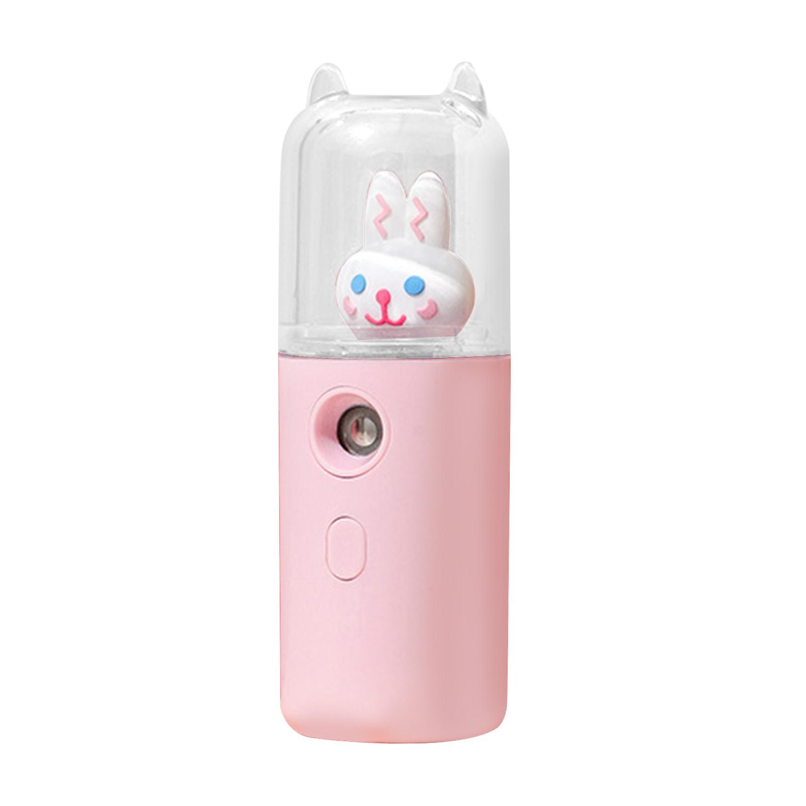 Facial Mist Sprayer 30ml USB Rechargeable Cute Moisturizing Mini Face Humidifier with Colorful Light Pink 