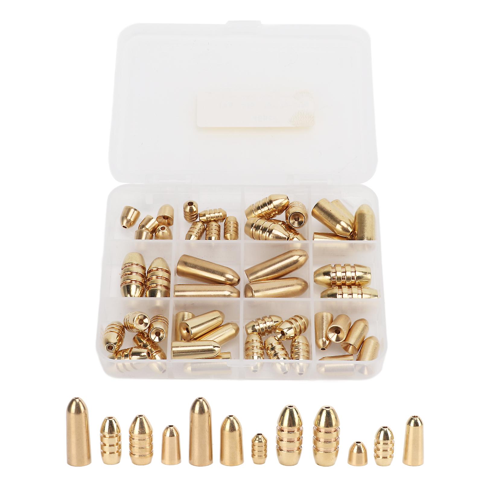 Kit de 46 plombs de pêche en laiton avec boîte pour la pêche au bar en eau douce et salée