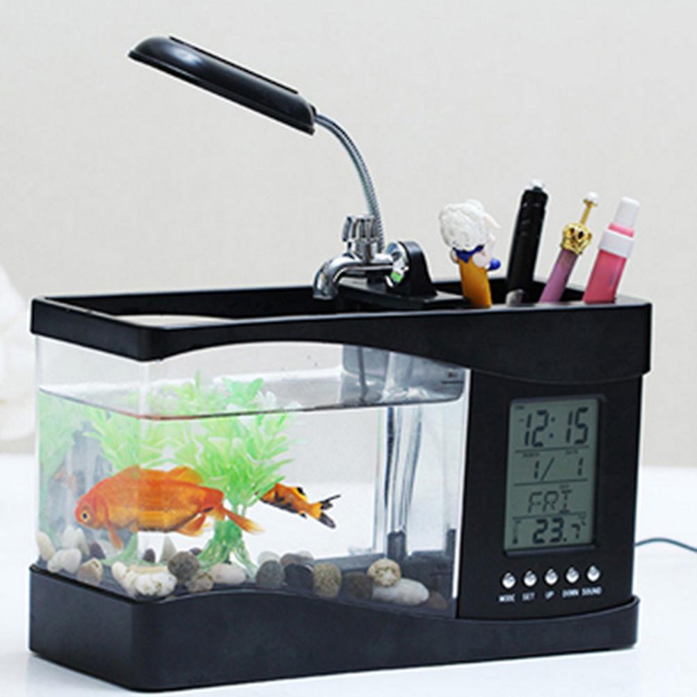 Multifunctional U S B Mini Aquarium Multifunctional USB Mini Aquarium Fish Tank Aquarium with LED Lamp LCD Display Screen Clock Storage Box Fish Tank
