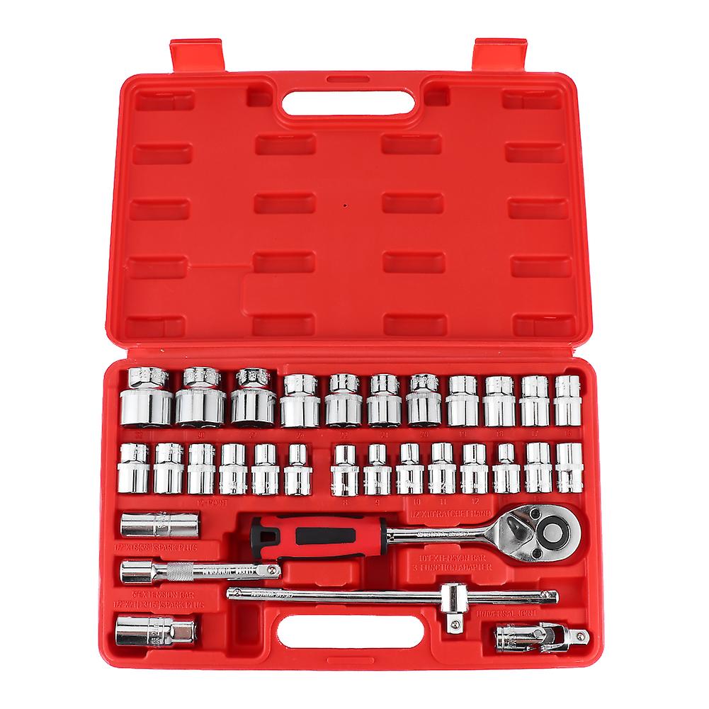 32Pcs DR Socket Set 1/2in Ratchet Sleeve Wrench Quick Release Spanner Ratchet Spanner Socket Kit