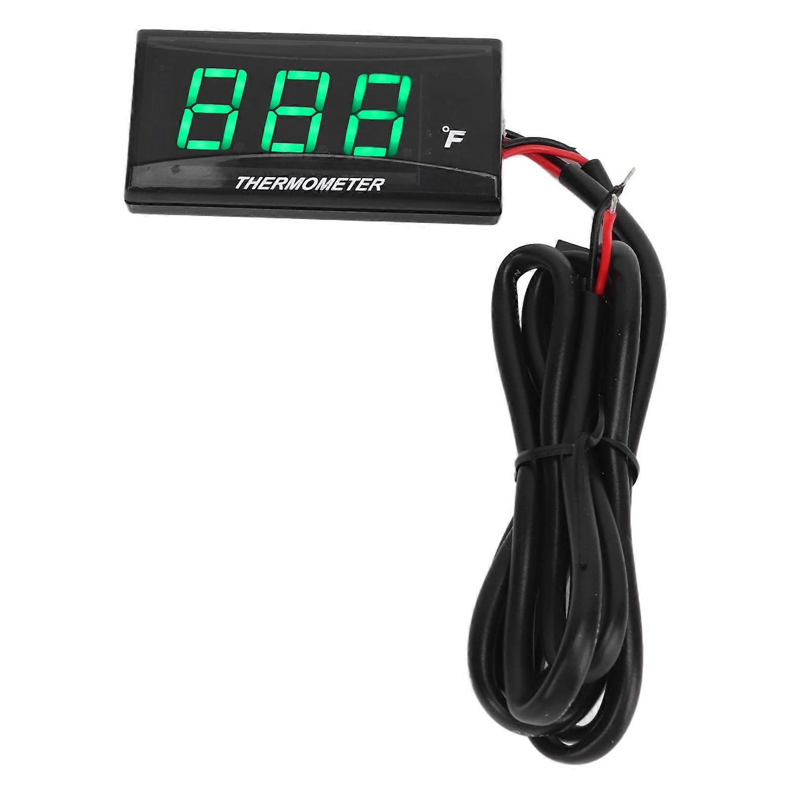 Motorcycle Water Temperature Gauge Ultra Thin LCD Display ABS Housing Water Temp Meter for Modification DC12V Green 