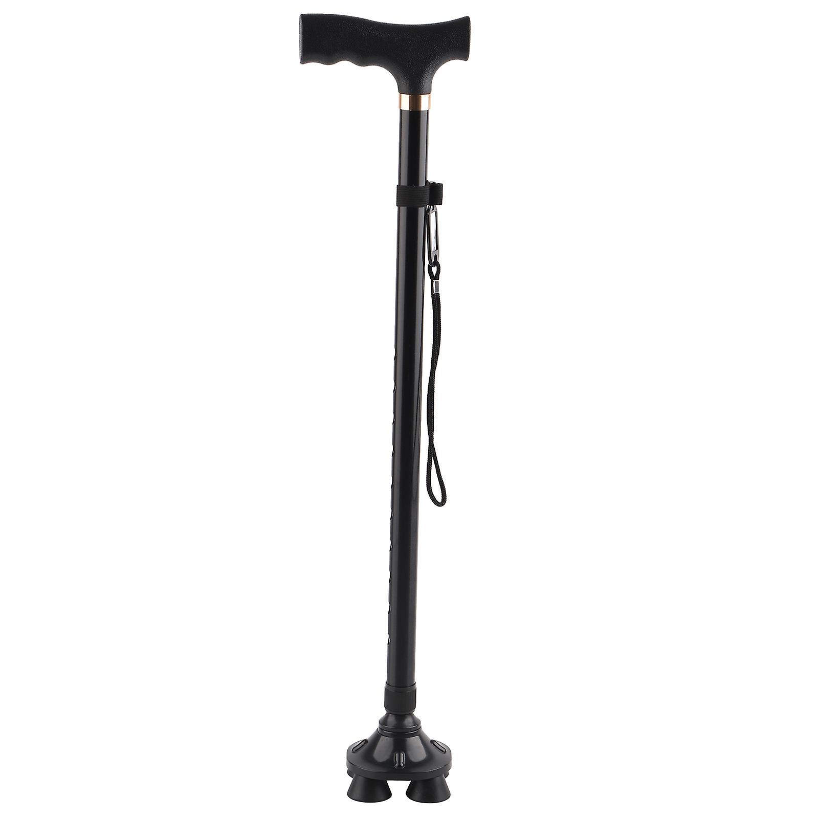 Height Adjustable Aluminum Alloy Cane with T Handle 4-pronged Pivot Base for All Terrain Grip