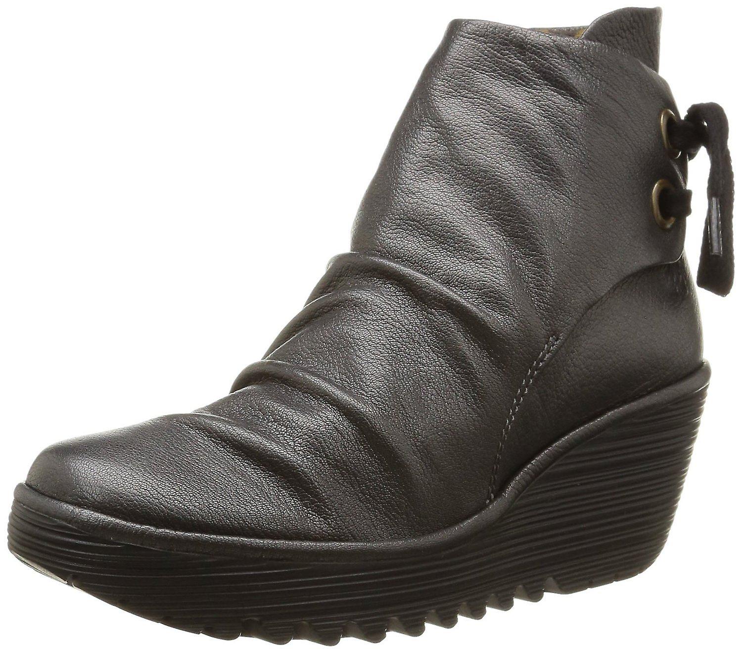 Fly london Yama Graphite Leather Womens Wedge Ankle Boots
