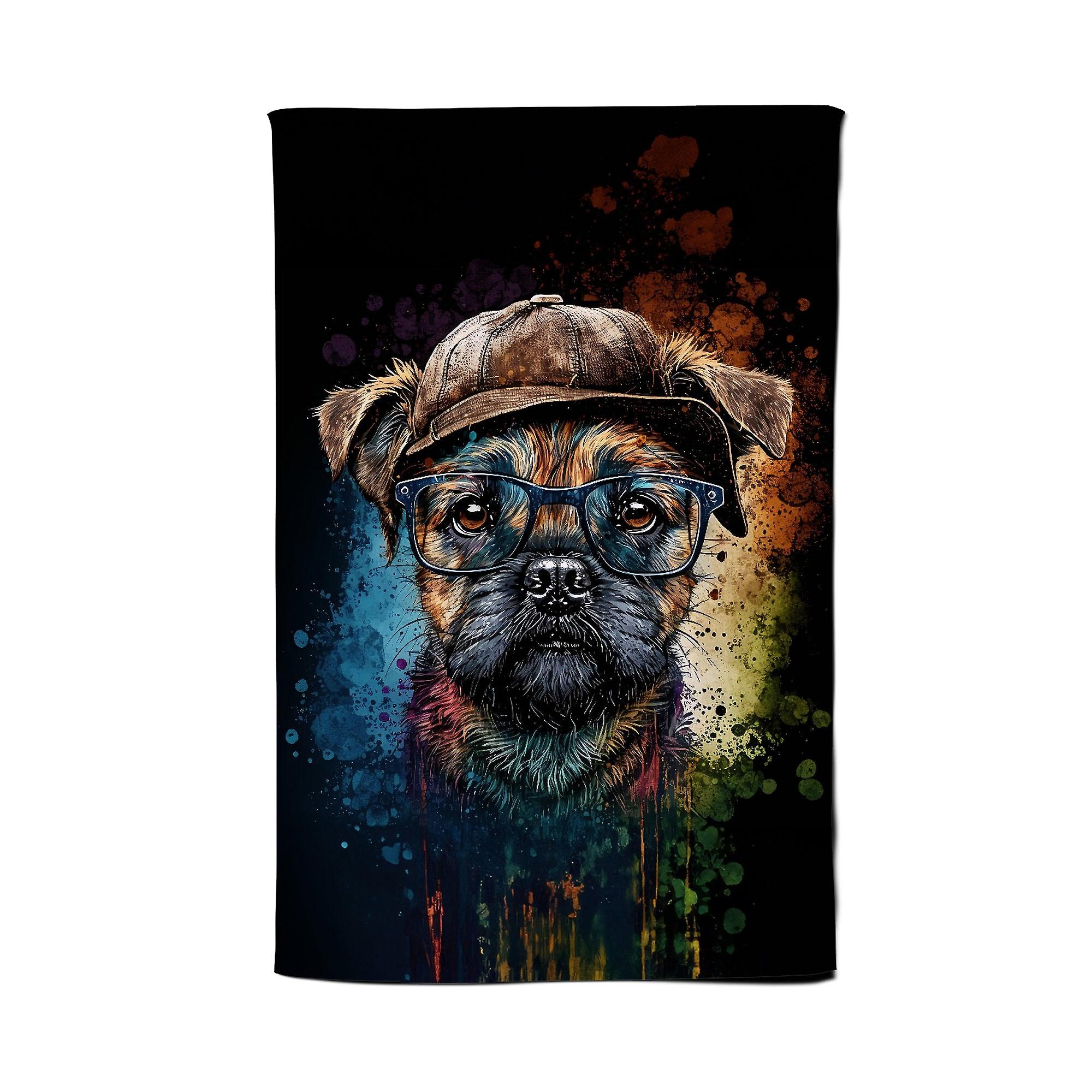 Border Terrier Dog Face Splashart Tea Towel