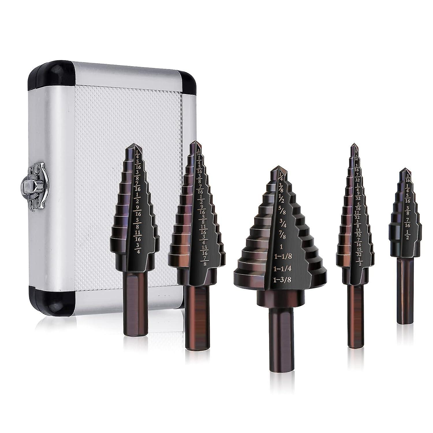 5-Piece HSS Step Drill Bit Set with Aluminium Case