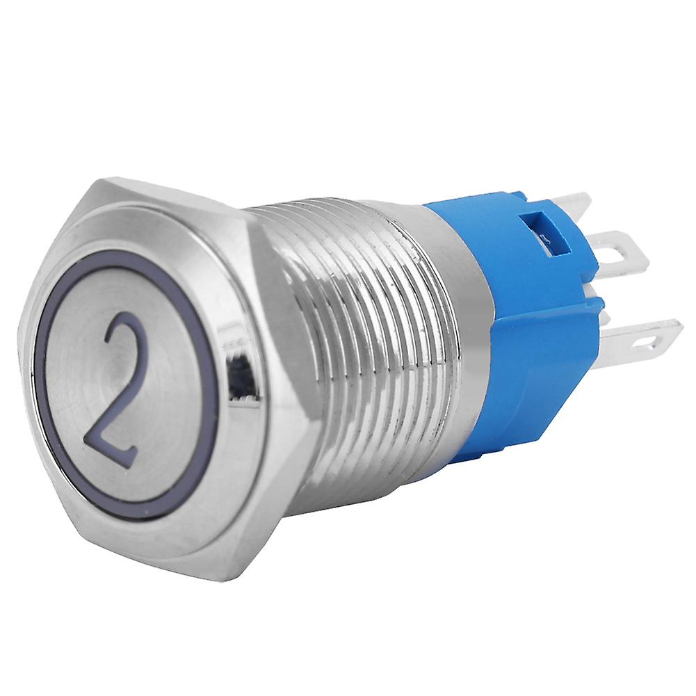 2PCS Flat Self-Reset 5-Pin Metal Push Button Switch with Light and Number 2 Symbol 16mm24VDC White