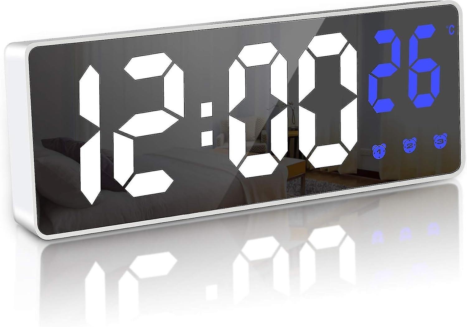 Digital Alarm Clock, 6.7" LED Digital Alarm with Temperature/No Ticks/, Suitable for Adult Kids, Whi