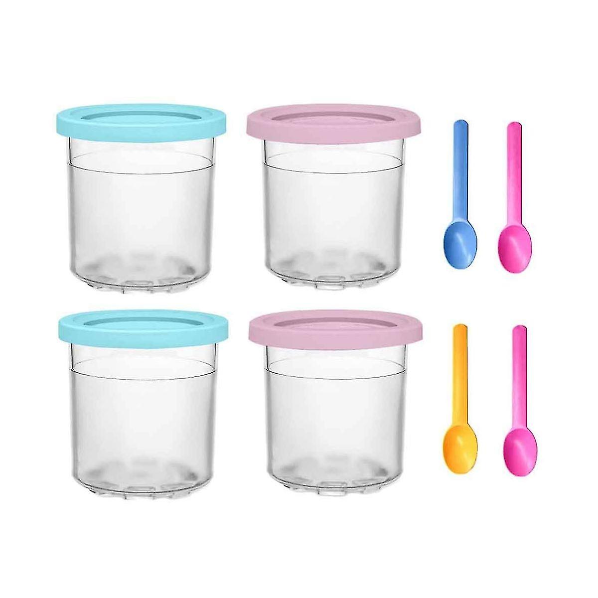 4pcs Ice Cream Pints Cups For Ninja- Creami Series Ice Cream Maker Replacements Storage Jar With Se