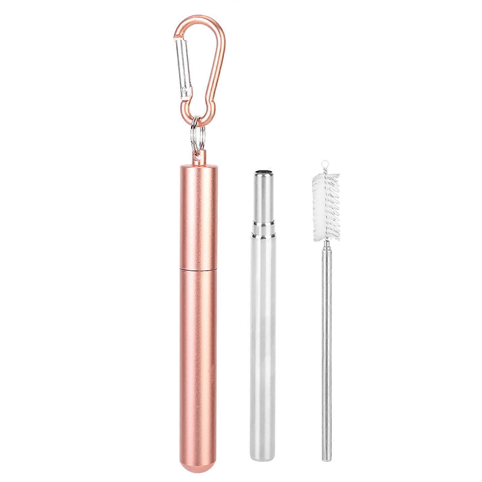 Telescopic Straw,Portable Stainless Steel Telescopic Reusable Straw with Cleaning Brush for Drinking Coffee Milk Tea(Pink)