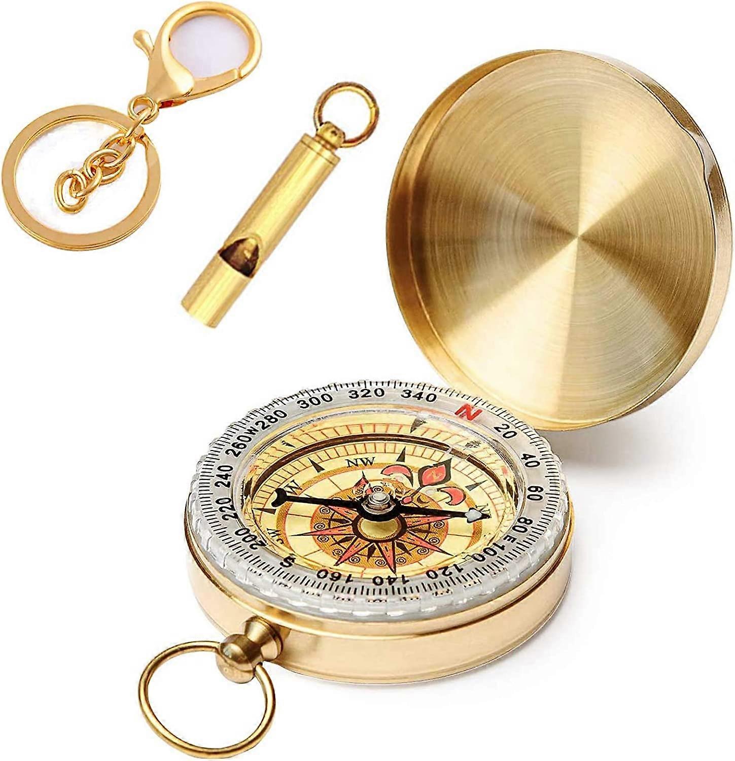 Pure copper pointer Retro pocket watch Flip Compass outdoor mountaineering multifunction with Night light cover