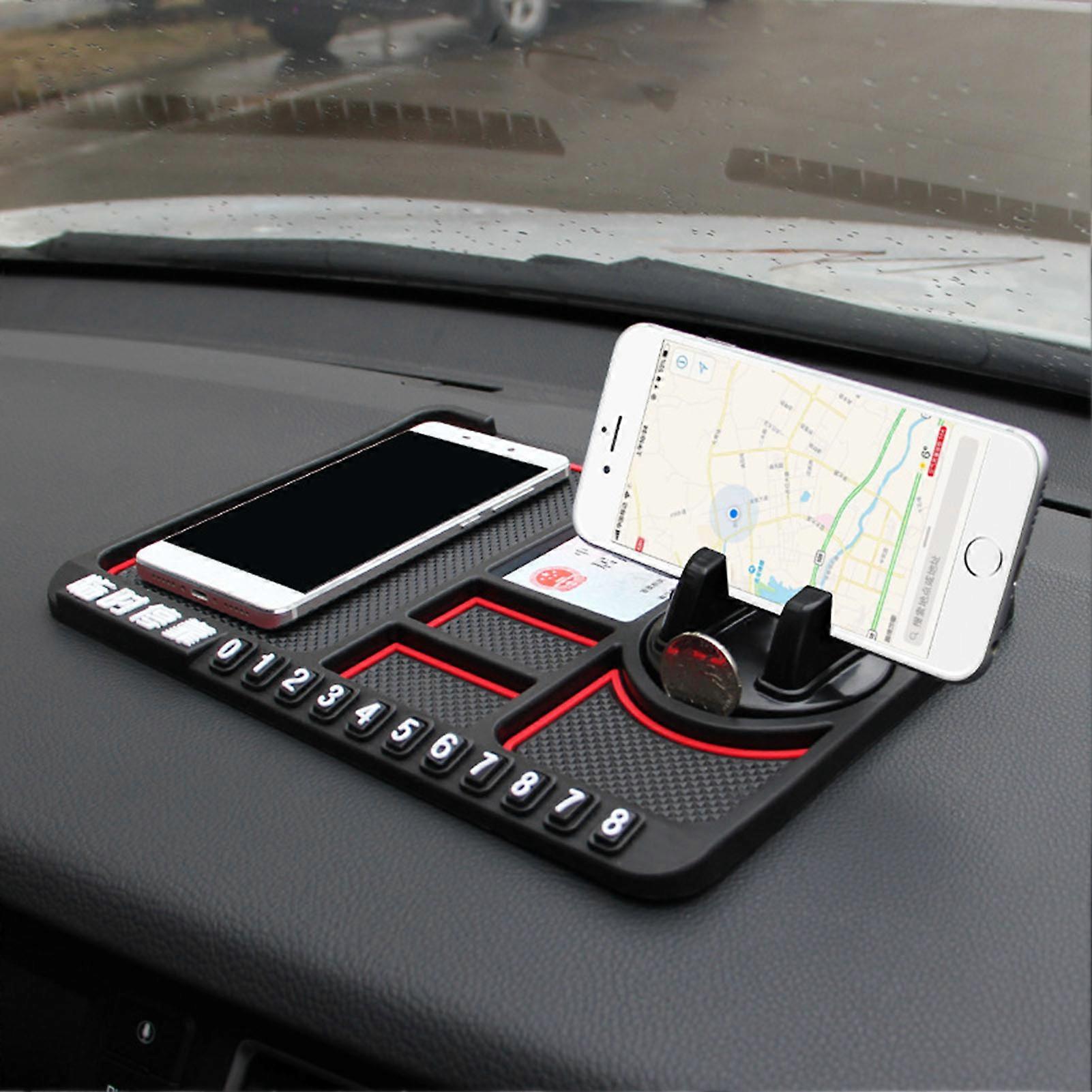 Universal Car Nonslip Pad Multifunction Parking Number Card Auto Phone Holder Mat for Dashboard Red