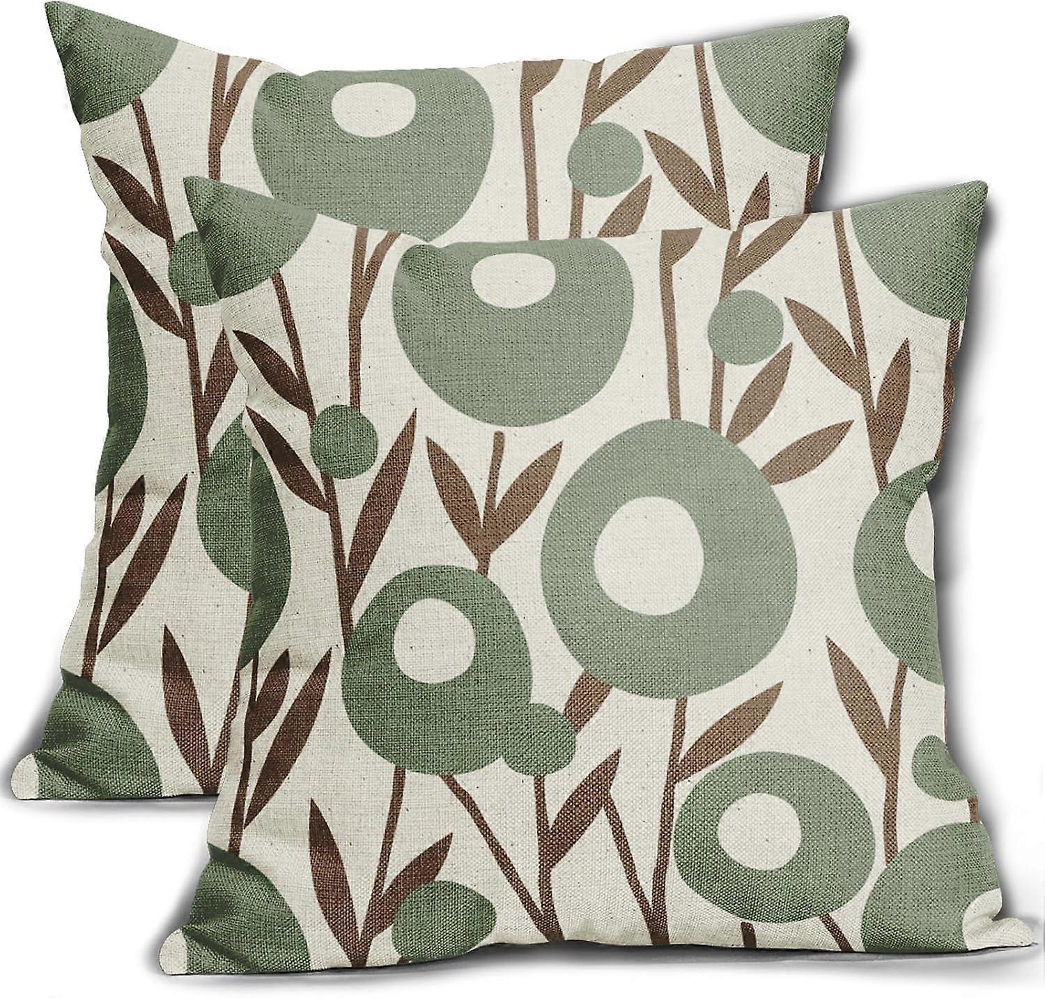 Brown Green Pillow Covers 16x16 Set of 2 Spring Summer Floral Minimalist Art Geometry Flower Modern Style Decorative Throw Pillow Cases Outdoor Farmho