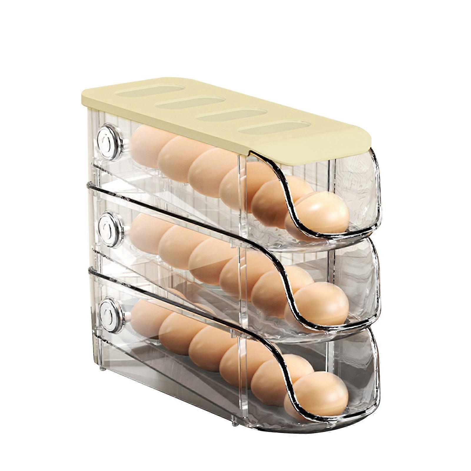 3PCS Egg Container For Refrigerator Plastic Stackable Auto Rolling Egg Holder Storage Box for Household Cream