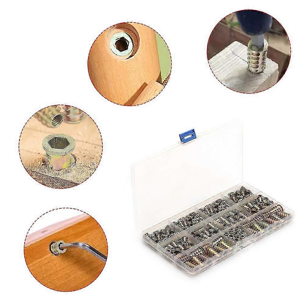 Wood Thread Insert, 165pcs Zinc Alloy Threaded Nuts Hexagonal Threaded Insert Hex Socket Nuts M4/5/6/8 External Thread
