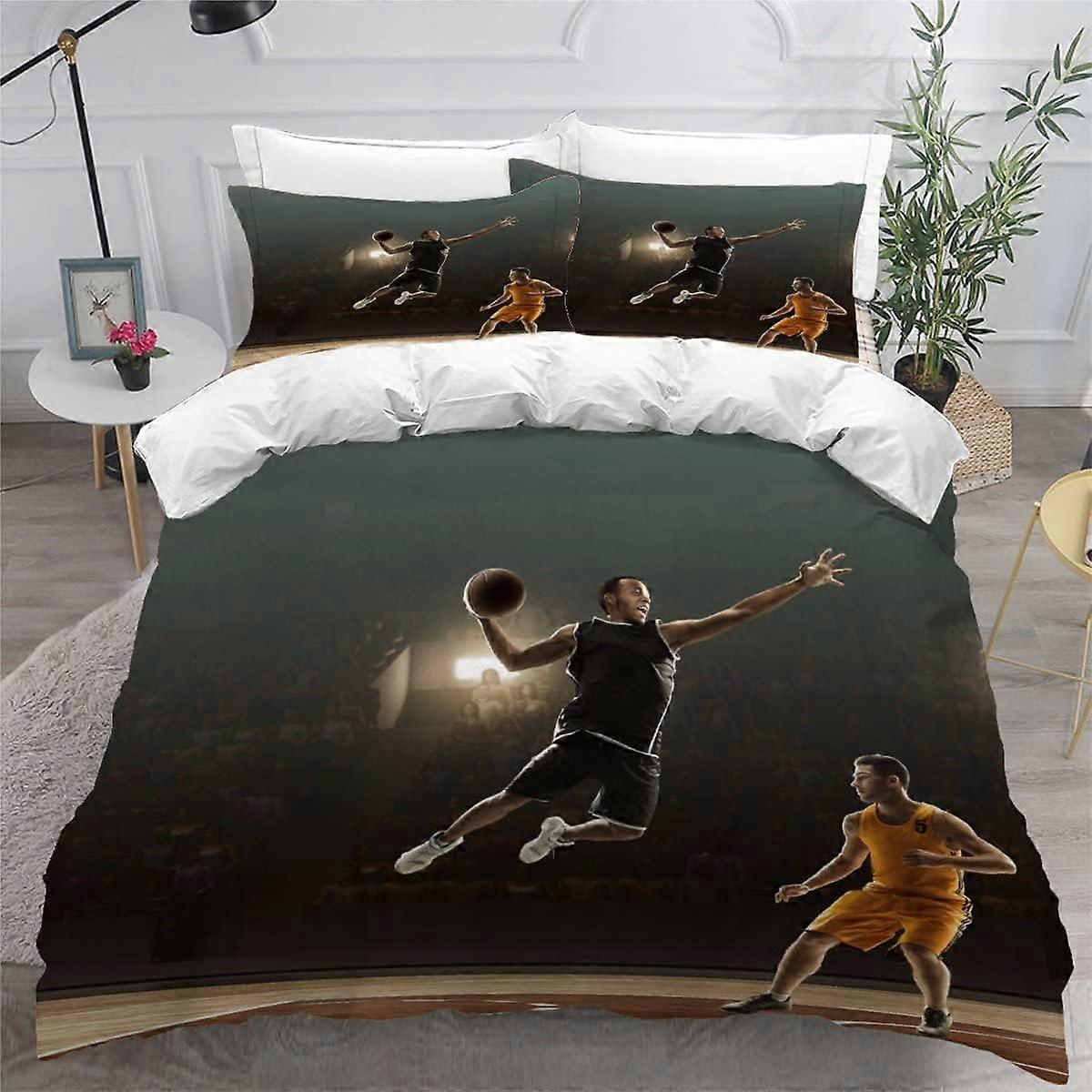 Duvet Cover Basketball Player Bedding Set for 2 People Comfortable Soft Microfiber 3 Piece Bedding with Zipper Closure 3D Print and 2 Pillowcases for