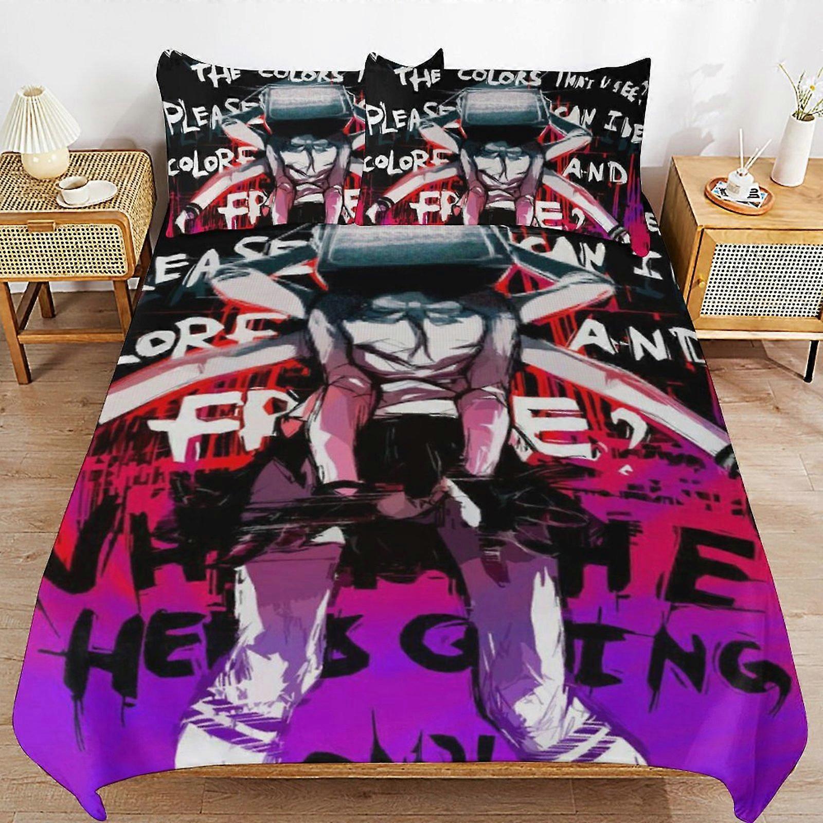 c522 Skibidi WC-vuodevaatteet pussilakana Mukavat ja kevyet sarjakuvavuodevaatteet 3-osainen vuodesetti Twin(1 pussilakana ja 2 tyynyliinaa) HN1105