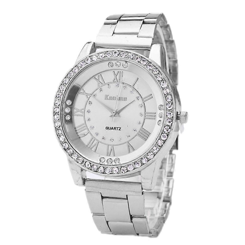 Roman Numerals Rhinestone Index Alloy Band Round Dial Quartz Wrist Watch