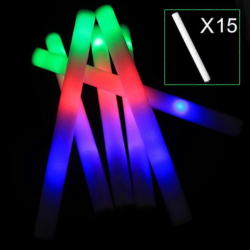15pcs Light Up Multi Color LED Foam Stick Wands Rally Rave Cheer Batons Party Flashing Glow Stick Light Sticks