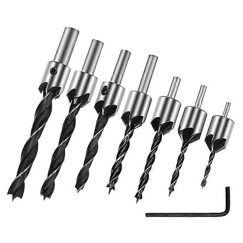 Countersink Drill Bit Set Power Tools Accessories With Hex Key For Plastic, Woodworking Tool1set Of 7 Pcs,black Silver)