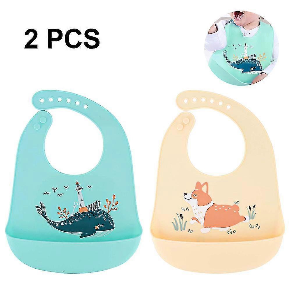 2PCS للماء سيليكون الطفل المرايل جيب للقبض على الغذاء