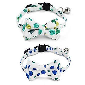 2 Pack Breakaway Cat Collars With Bowtie, Safety Buckle Cat Collars With Bell, Summer Print CollarsPineapple - Blueberry