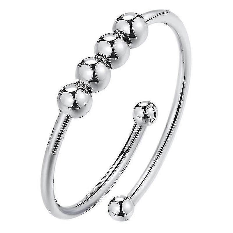 Stainless Steel Double Layer Rotatable Round Bead Ring Anxiety Relief Open Ring