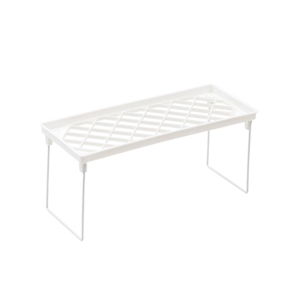 Stackable Foldable Space Saving Shelf Stand White Wire Stacking Cabinet Shelf