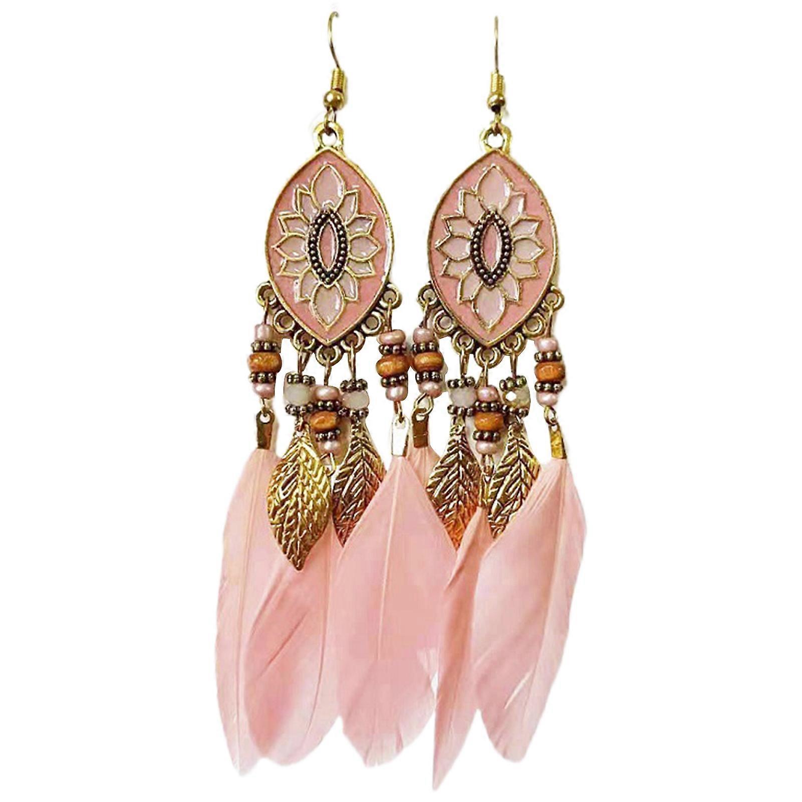1 Pair Lady Earrings Synthetic Feather Bohemia Creative Tassels Dangle Earrings for Daily Wear