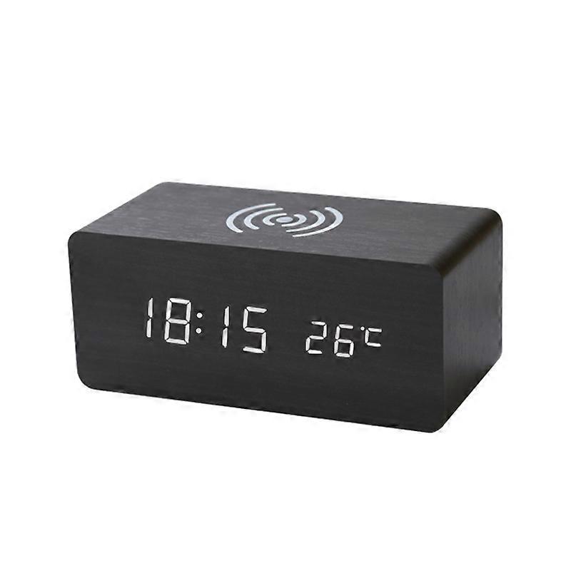 Wooden Digital Alarm Clock Wireless Charging