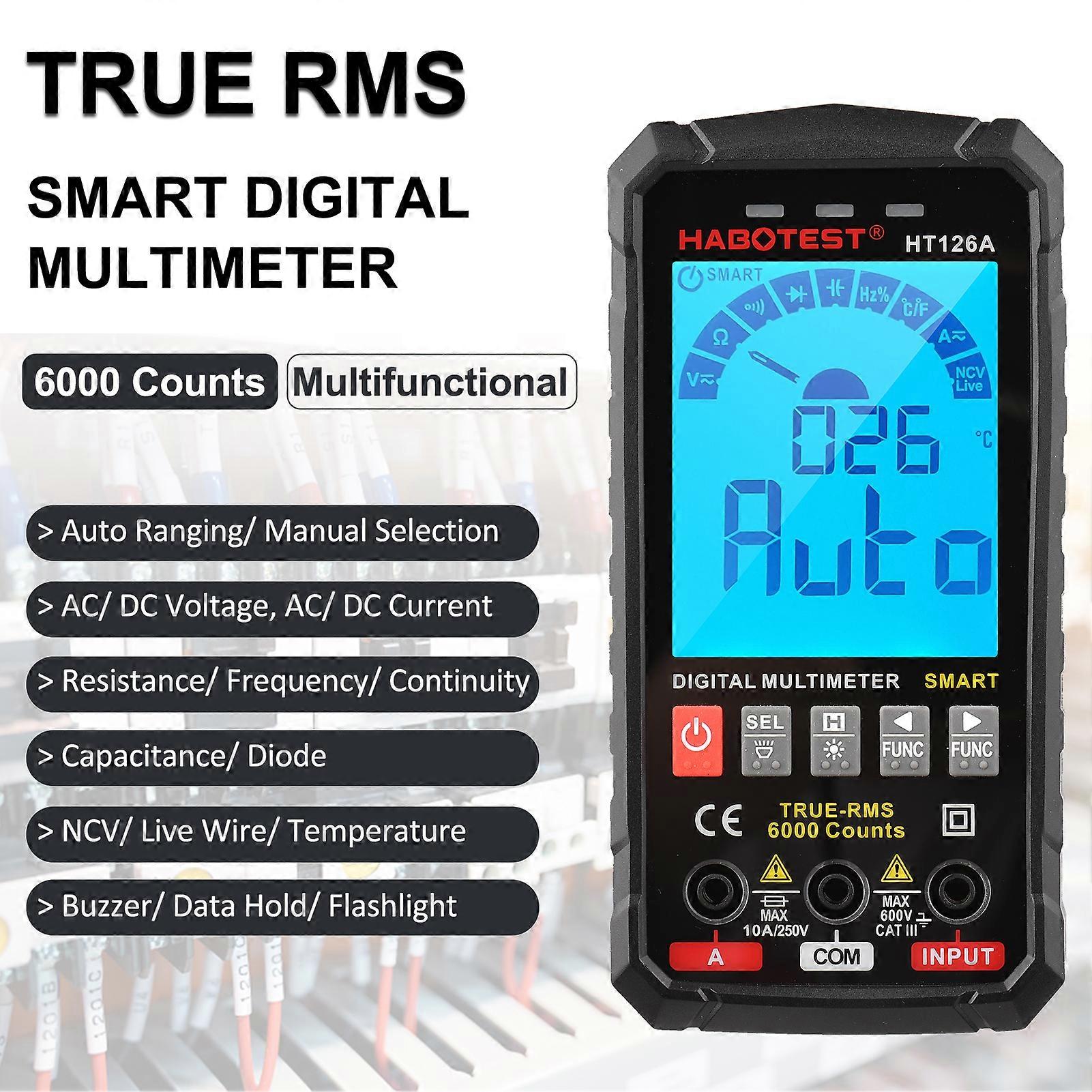 HT126B Smart Digital Multimeter 6000 Counts True RMS Auto-ranging VA Color Screen Electrical Tester Voltmeter Ammeter Meter