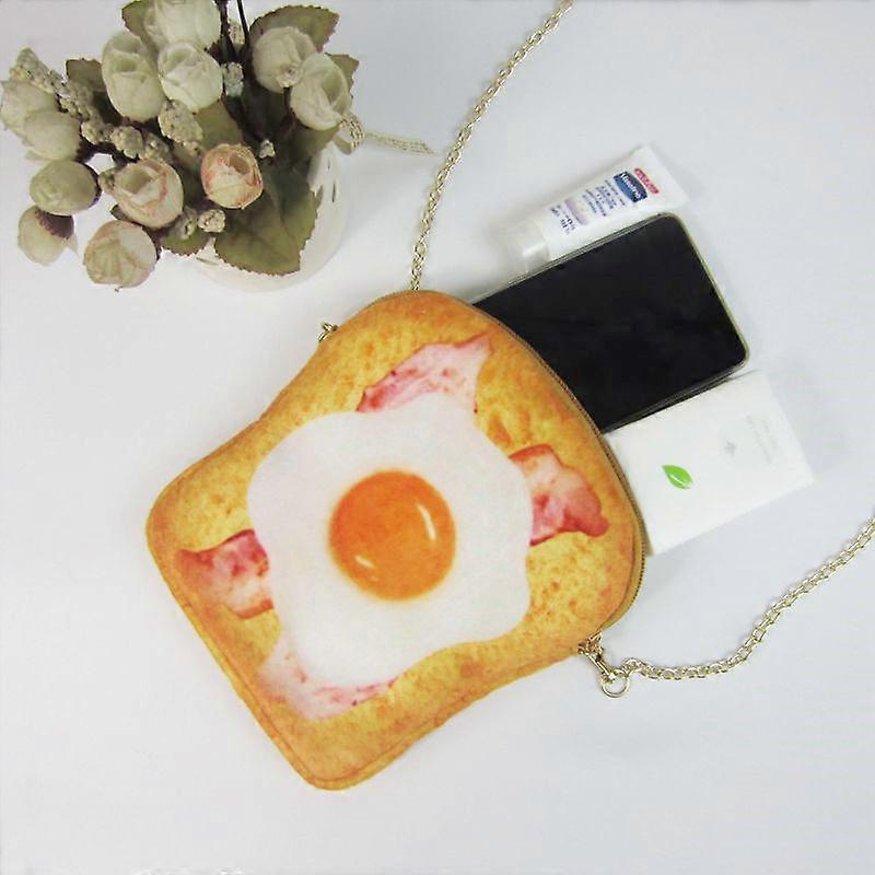 Harajuku creative women's bag cute poached egg bag toast bread chain mobile phone bag Japanese and Korean cloth art mini bag bacon poached egg toast b