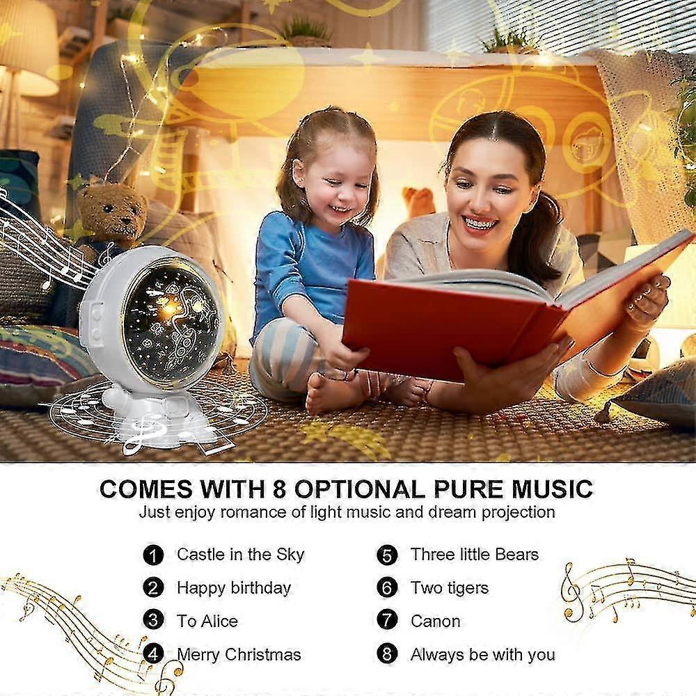 Astronaut Star Sky Projector, 360 Rotation Astronaut Projector With 8 Music 3 Projection Themes 4 Light Modes Charging, Usb Night Light For Kids, For