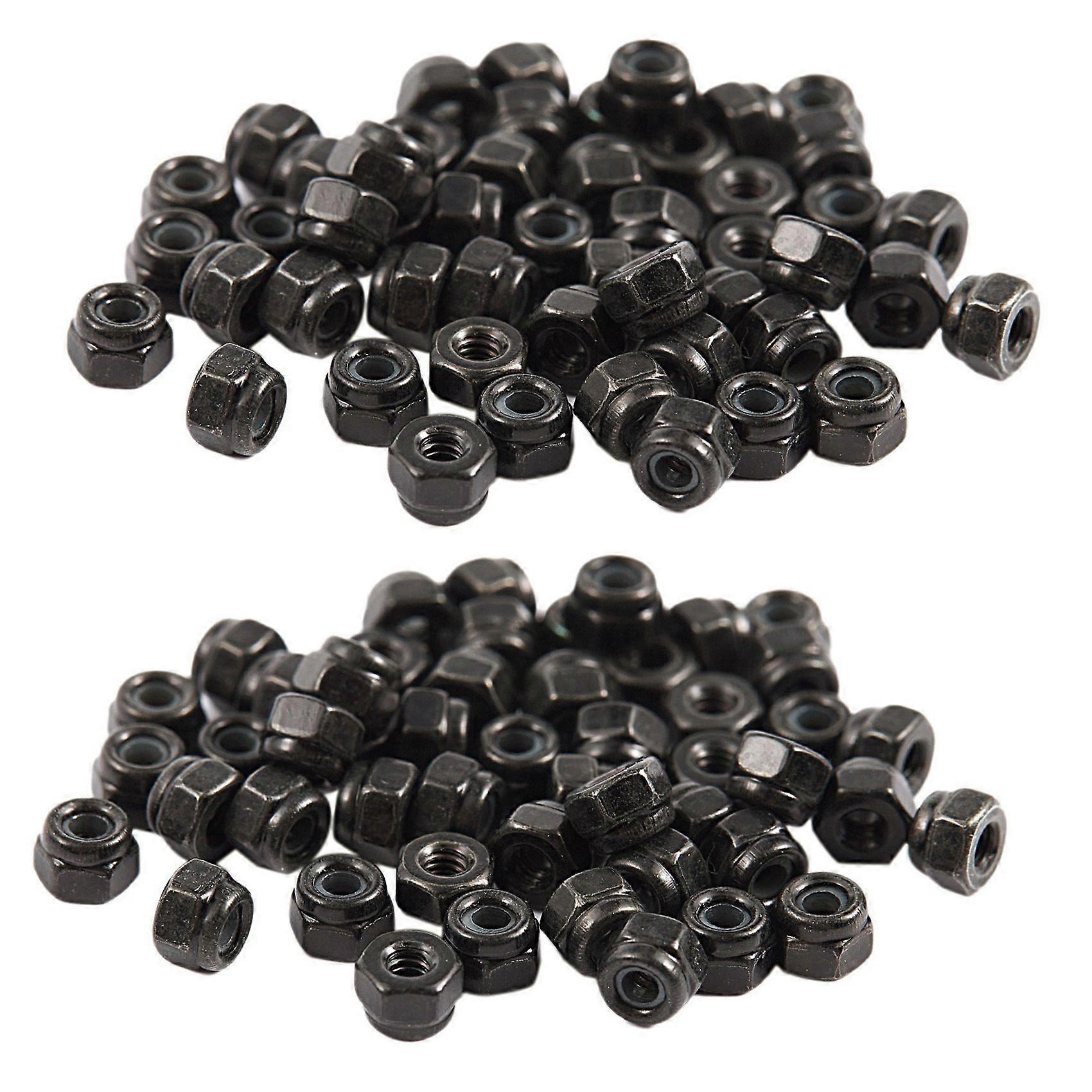 M2 Zinc Plated Nylock Nylon Insert Hex Lock Nuts Black 100Pcs