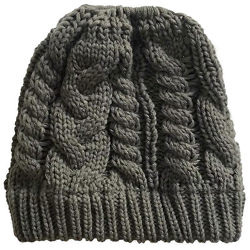 Womens Knitted Stretch Beanie Messy High Bun Winter Warm Ponytail Beanie Hat Caps