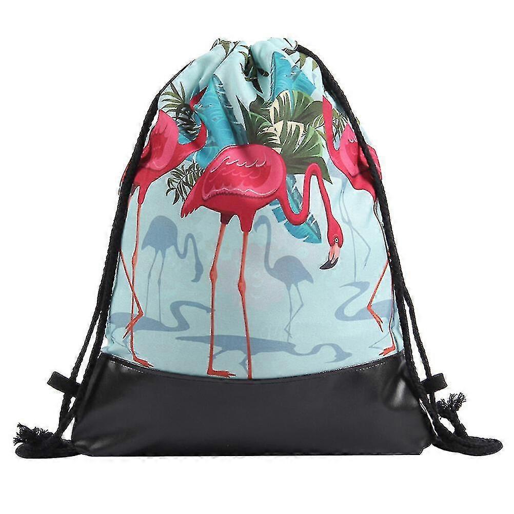 1pc Flamingo Drawstring Bag 3d Printing Pu Bottom Backpack Carriage Bag For Travel Shopping