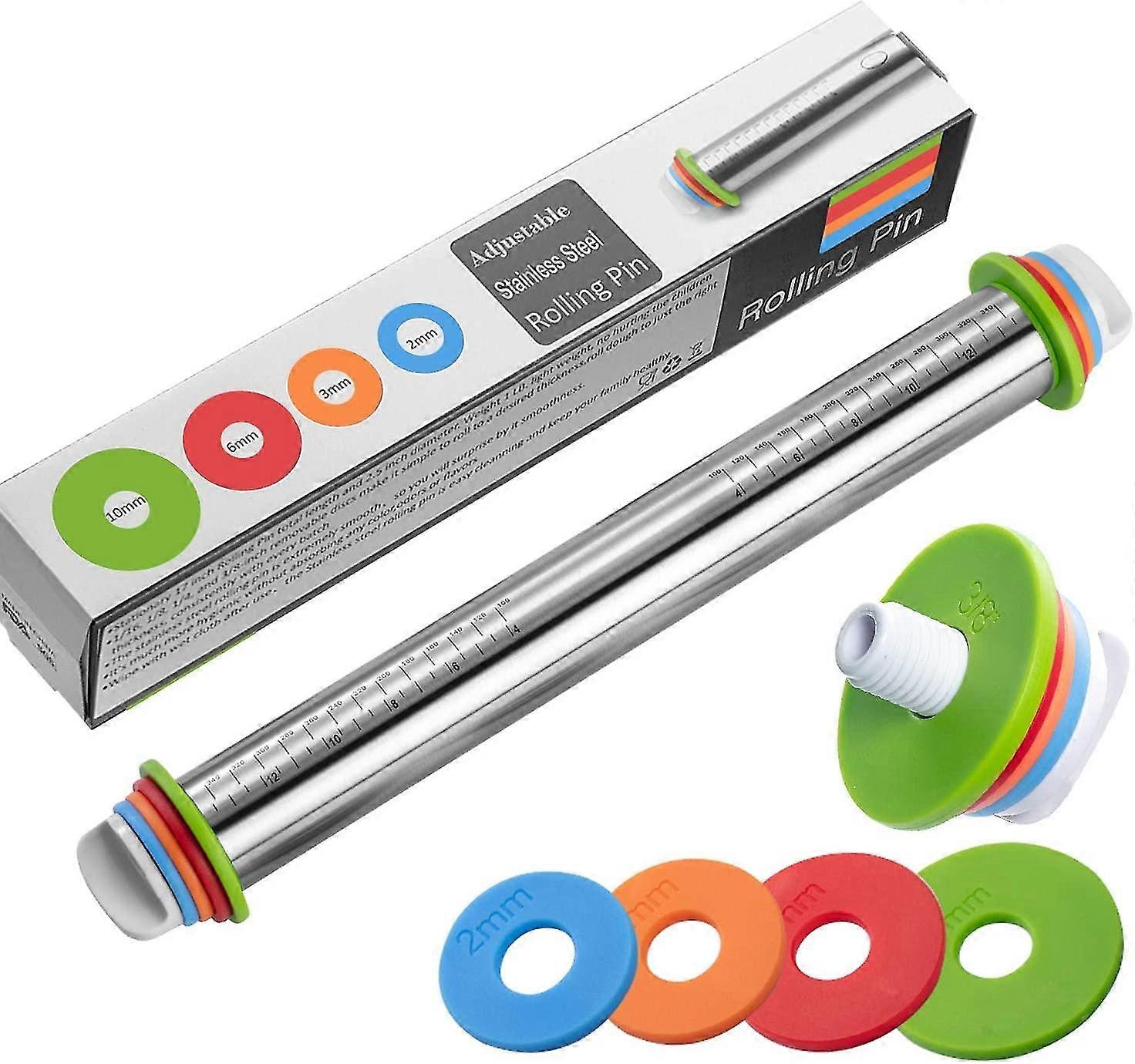 Rolling Pin, Stainless Steel Rolling Pin With 4 Adjustable Discs, Non-stick Rolling Pin For Pie Dough Pizza Pie Cookies And Pastries