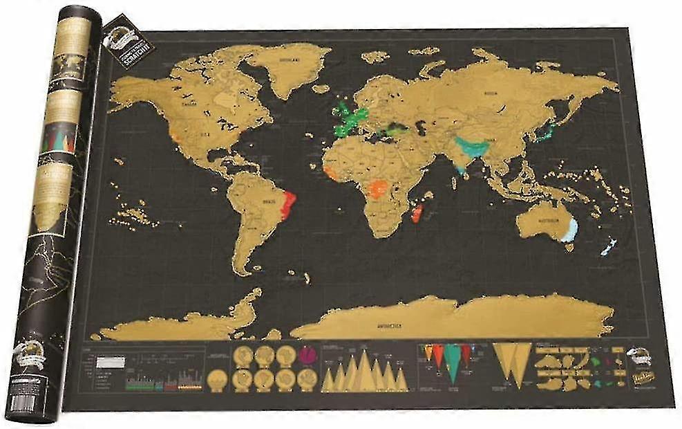 Scratching World map for Travelers, black and gold map 82 X 59 cm