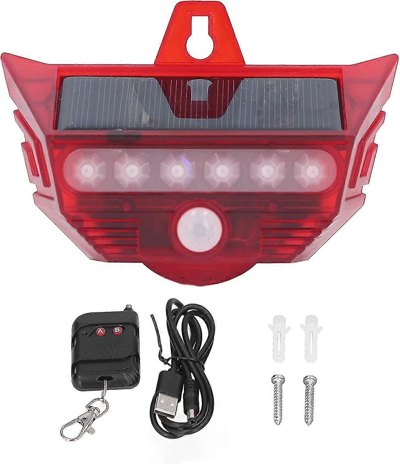 Solar Security Light Alarm Simulated Solar Powered Warning Light 4 Modes Remote Control Motion Sensor Waterproof