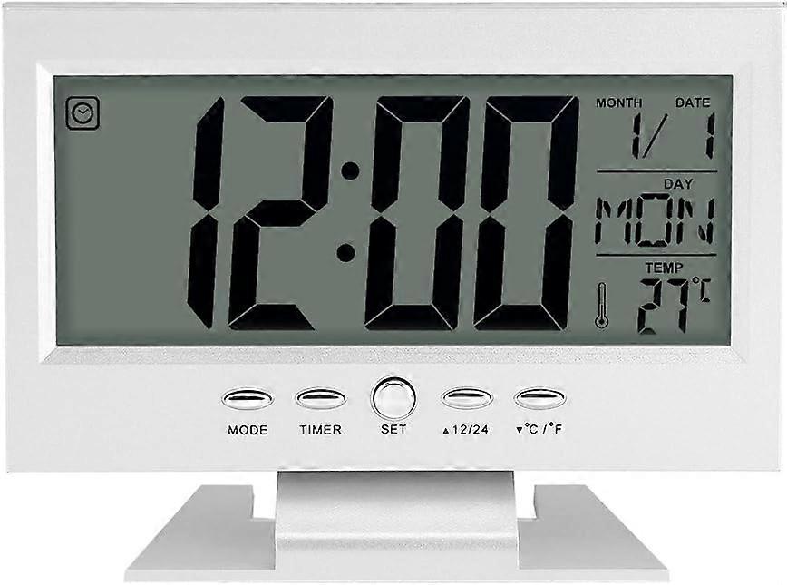 LED Digital Alarm Clock, Portable 6" Sound Sensor Table Desk Alarm Clock with Smart Nightlight/Snooze Time/Date/Temperature for Travel, Bedroom, Offic