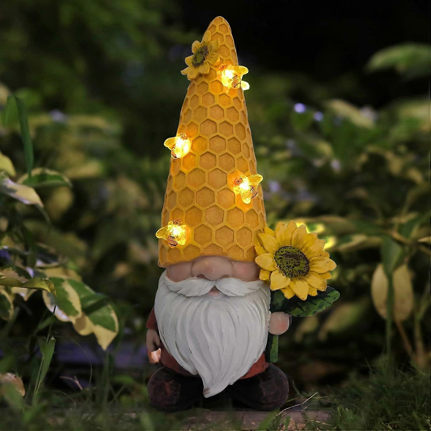 good 12.3-inch (approximately 31.9 cm) solar powered dwarf garden statue, outdoor decoration solar powered bee light