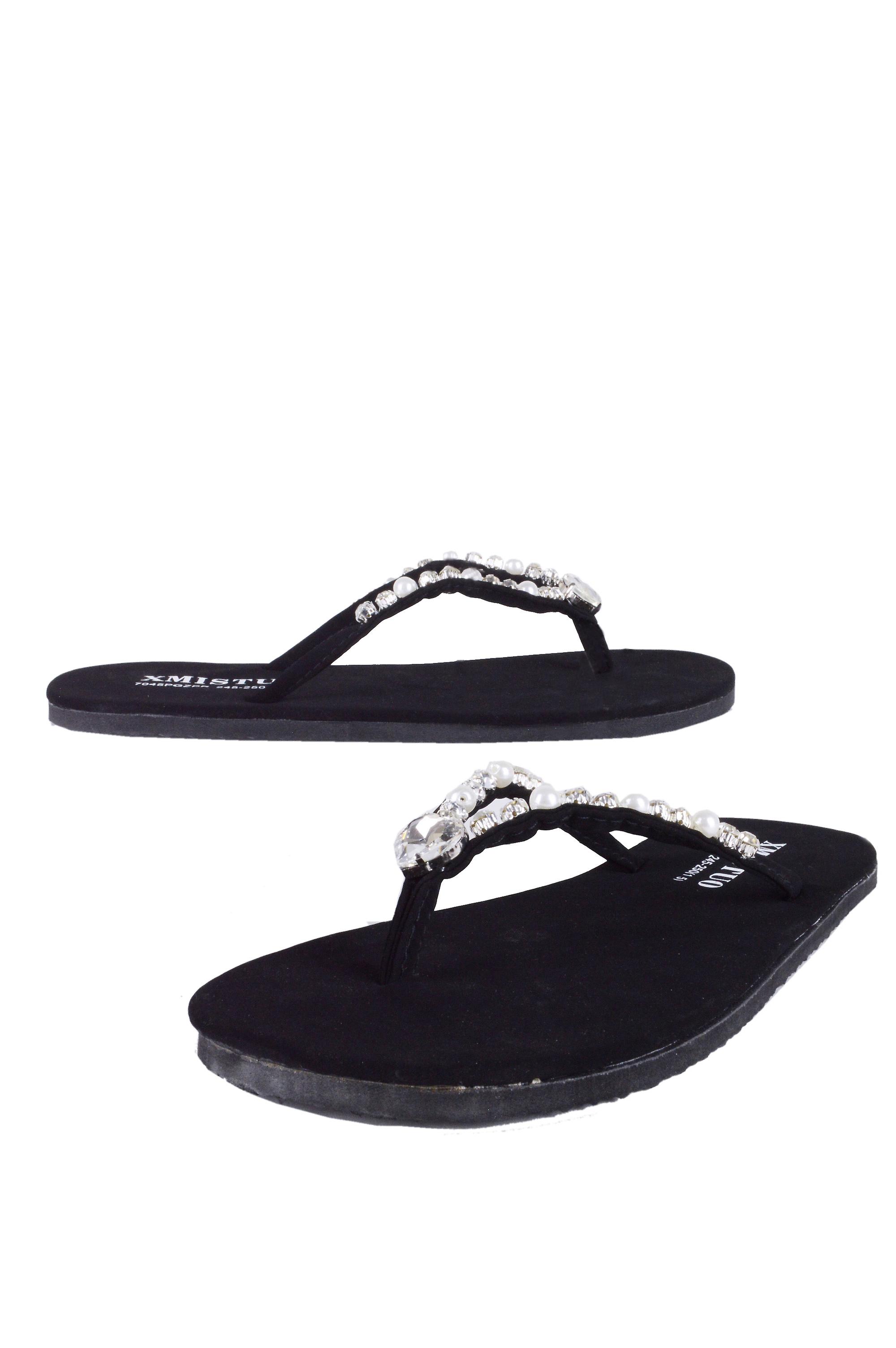 Lovemystyle Black Flip Flop Sandals With Silver Gems