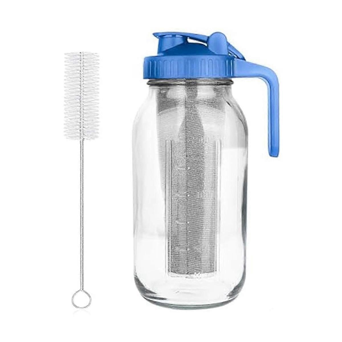 Cold Brew Coffee Maker,64oz Wide Mouth Mason Jar Pitcher with Filter,Pour Spout Handle Lid,Leak-Proof Pitcher