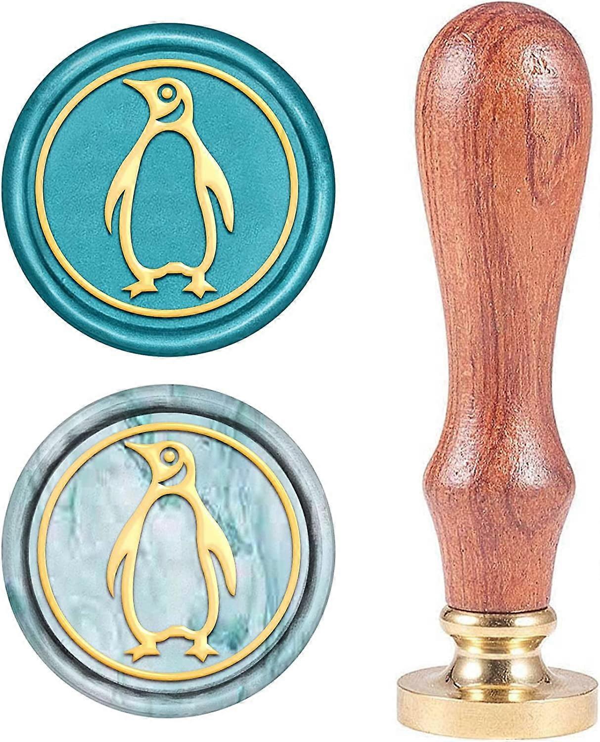 企鹅蜡封印章动物复古封蜡印章复古25mm可拆卸黄铜头封印章，带木柄，适用于婚礼邀请函